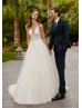 Beaded Plunging Neck Ivory Lace Tulle Exclusive Wedding Dress